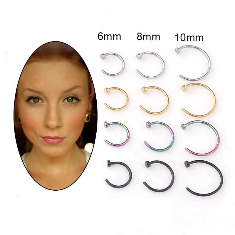 Body Jewelry Nose Studs - 5pcs/lot 20G Nose Ring Hoop, 6mm/8mm/10mm