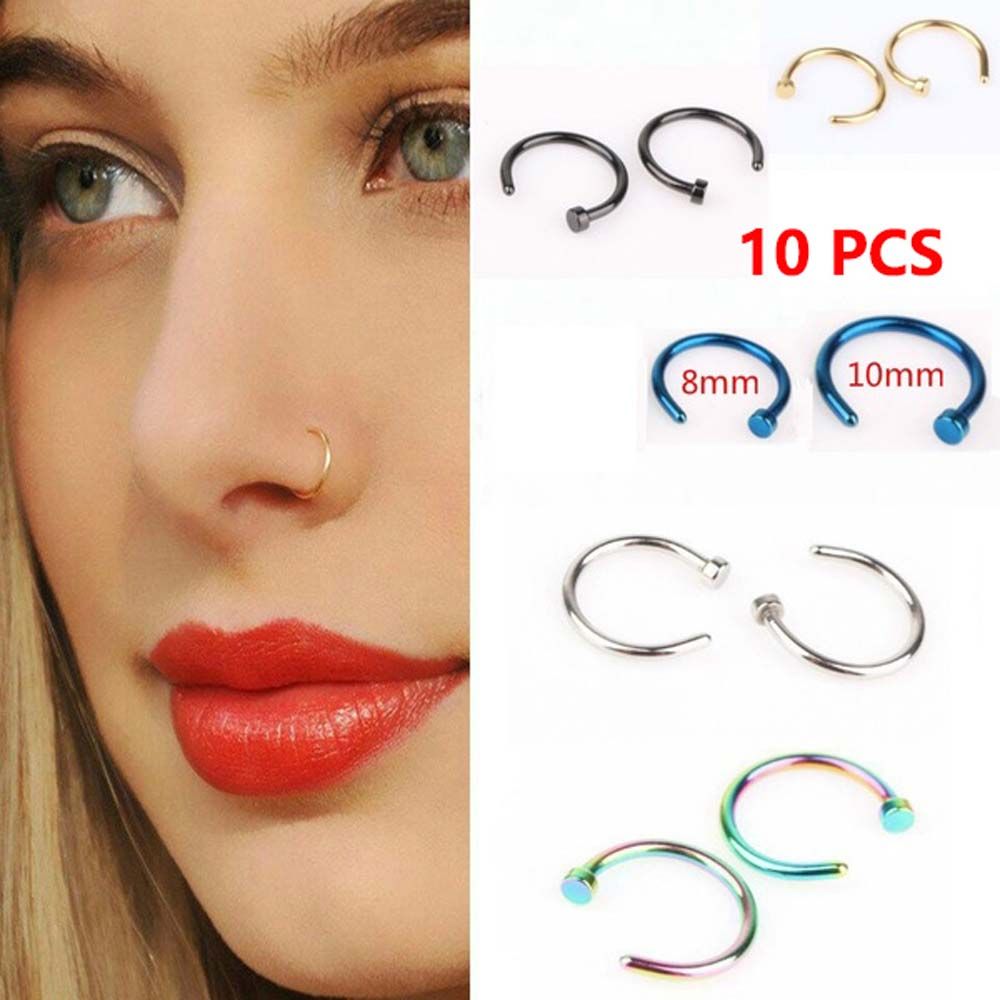 Body Jewelry Nose Studs - 10 Pcs Thin Stainless Steel For