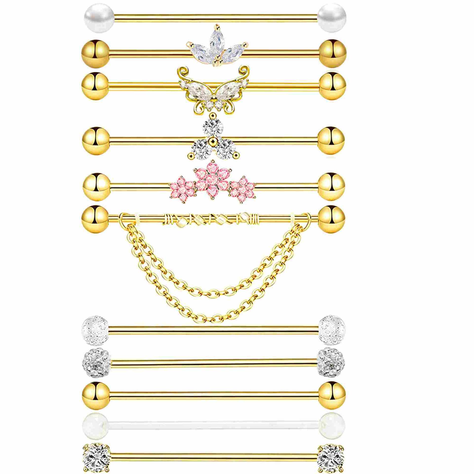 Body Jewelry Barbell - Gold Plated Industrial Piercing Jewelry 38mm