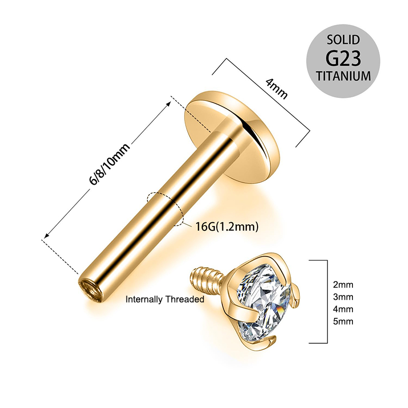 16G Titanium Internally Thread - Body Jewelry Flat Back recension och pris