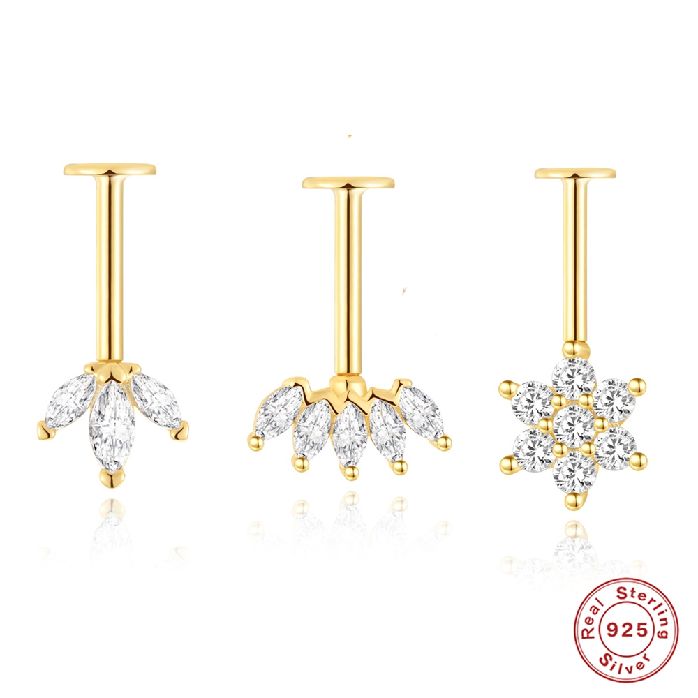 AIDE 925 Sterling Silver Earri - Body Jewelry Flat Back recension och pris