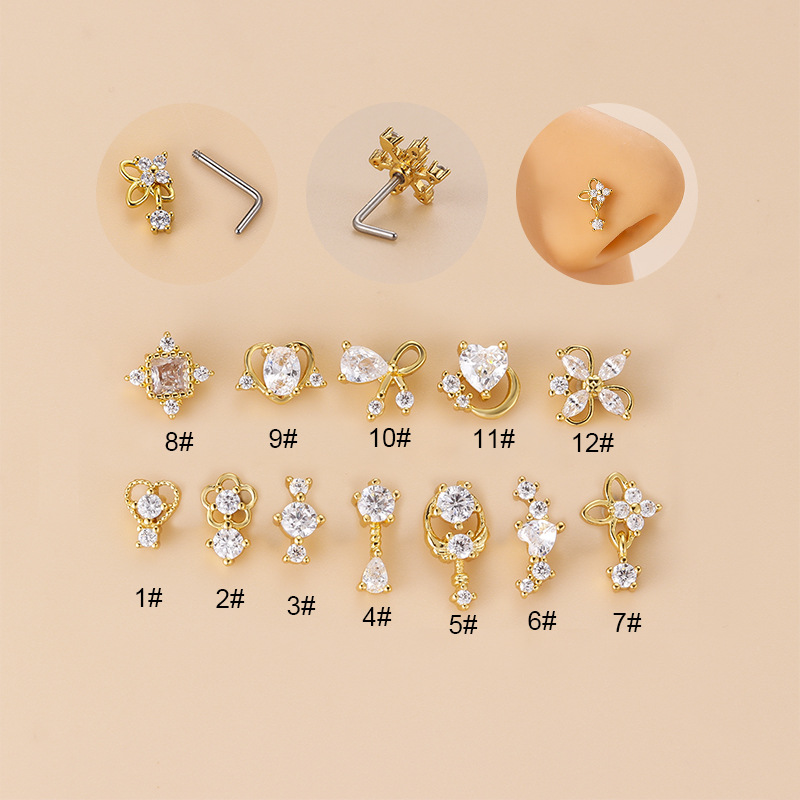 20G L-Shaped Cubic Zircon Nose - Body Jewelry Nose Studs recension och pris