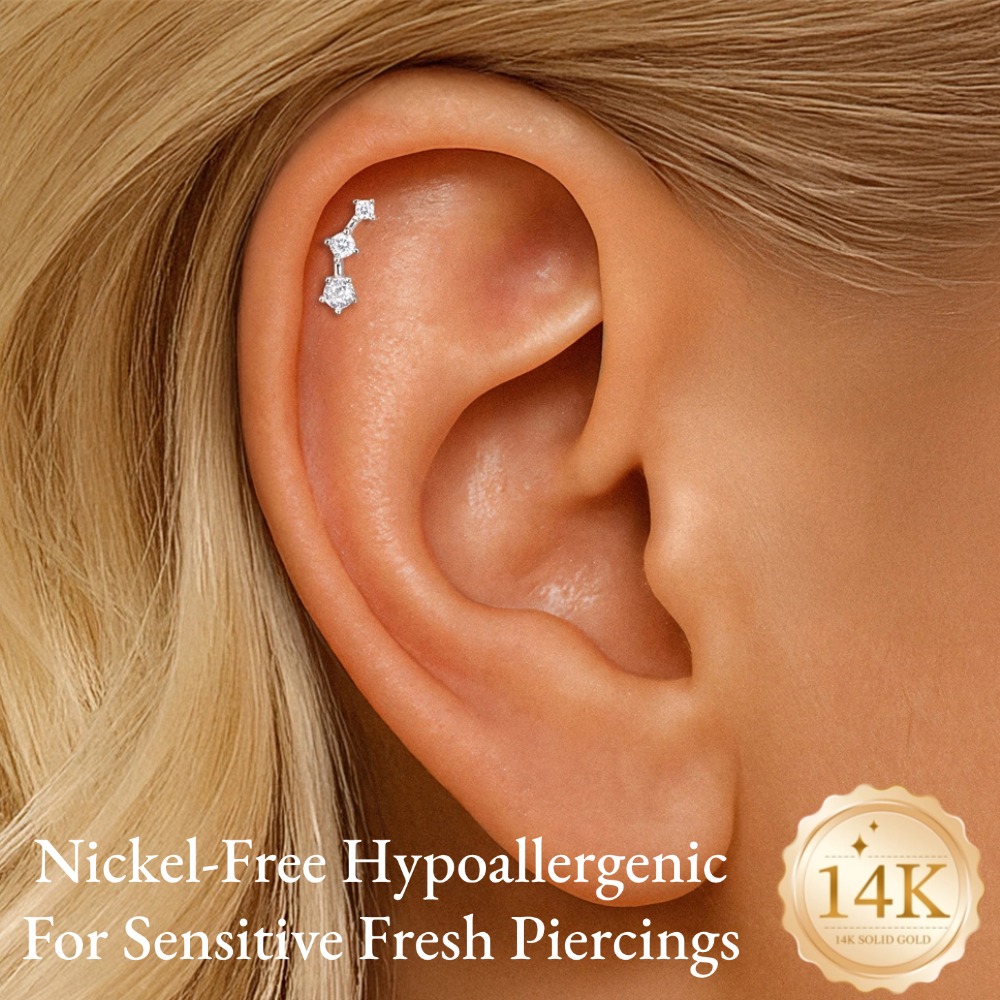 DIeSchein 14K Solid Gold CZ Ca - Body Jewelry Flat Back recension och pris