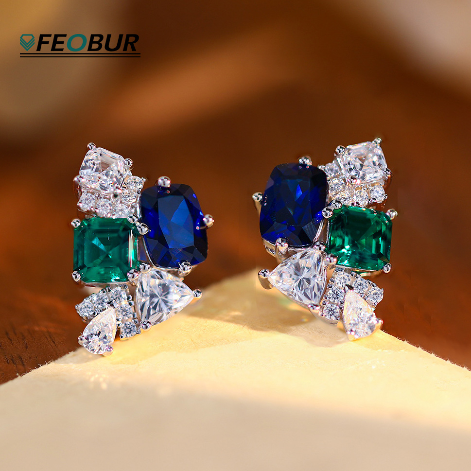3.2cttw Lab Sapphire Emerald H - Cluster Stud Ear recension och pris