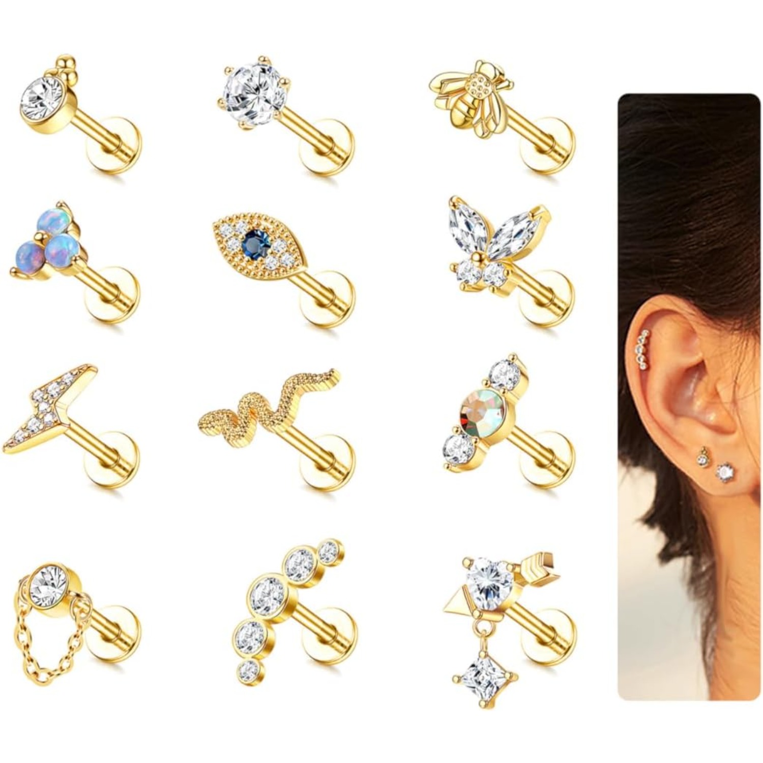 Bobisty 1Pc Cartilage Earrings - Body Jewelry Flat Back recension och pris