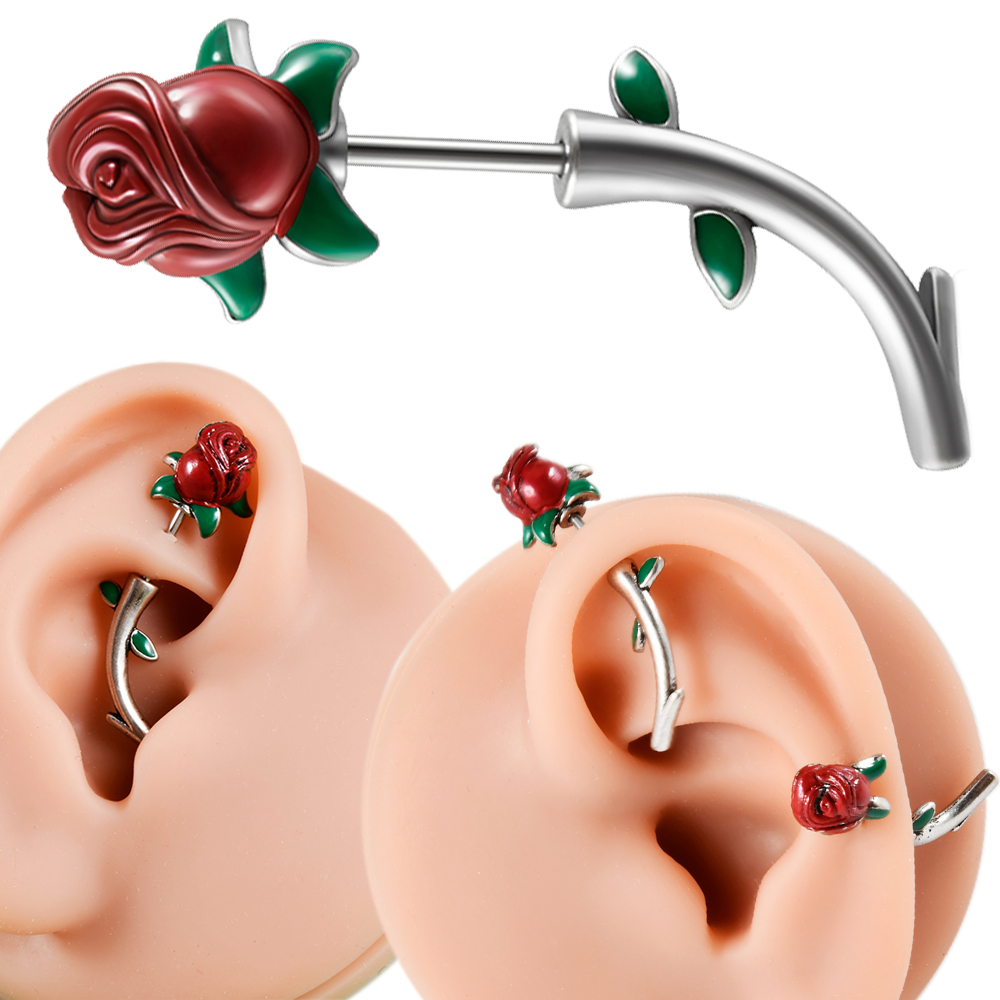 1PC Surgical Steel  Red Rose F - Body Jewelry Barbell recension och pris