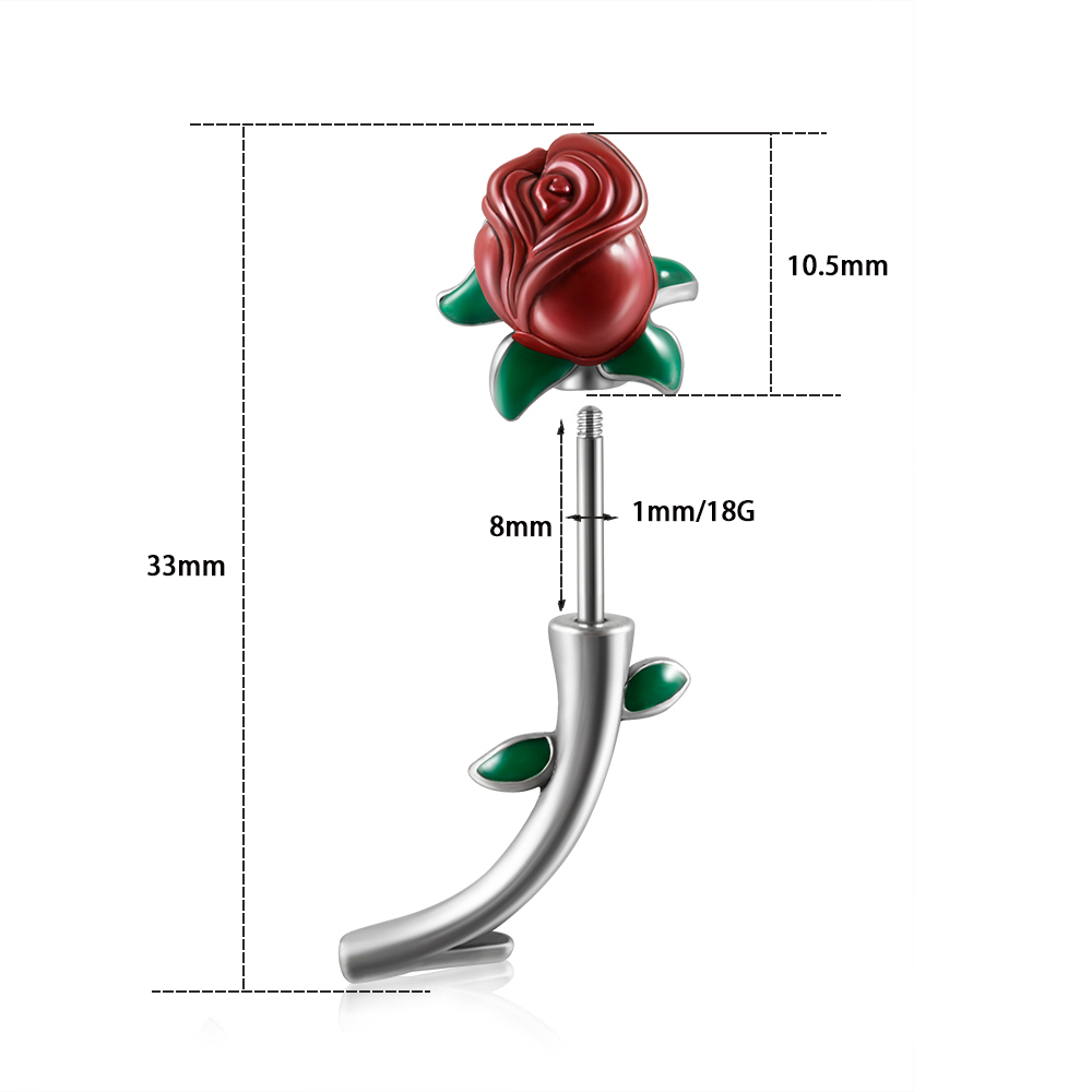 1PC Surgical Steel  Red Rose F - Body Jewelry Barbell recension och pris
