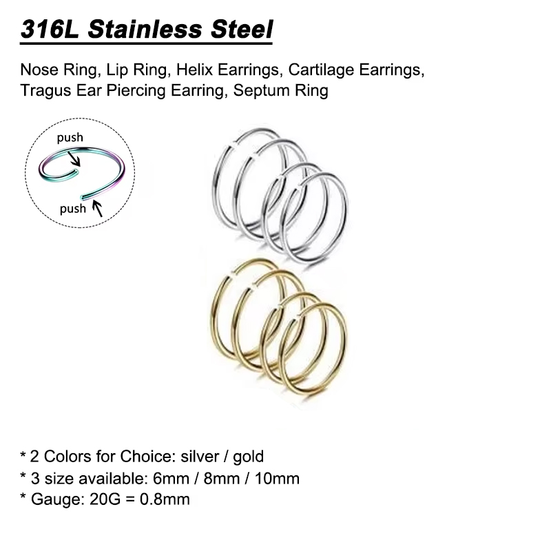 6pcs/lot Hypoallergenic Nose R - Body Jewelry Nose Ring recension och pris