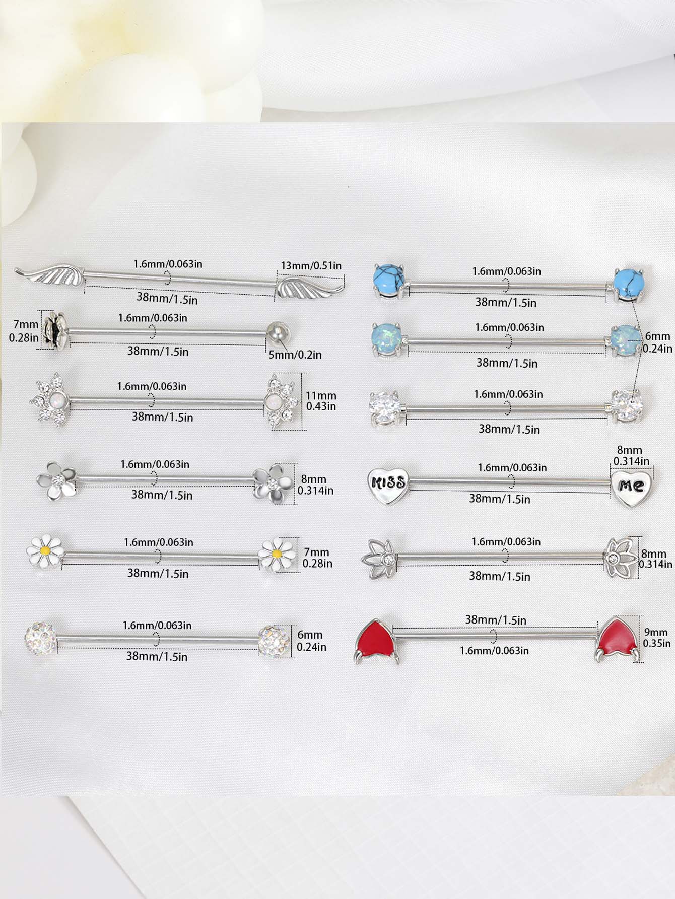 16G Arrows Hearts Industrial B - Body Jewelry Barbell recension och pris