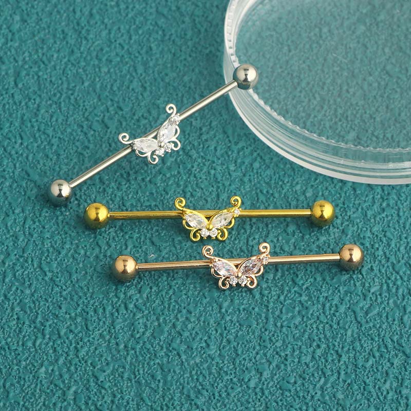 CZ Butterfly Barbell Earrings  - Body Jewelry Barbell recension och pris