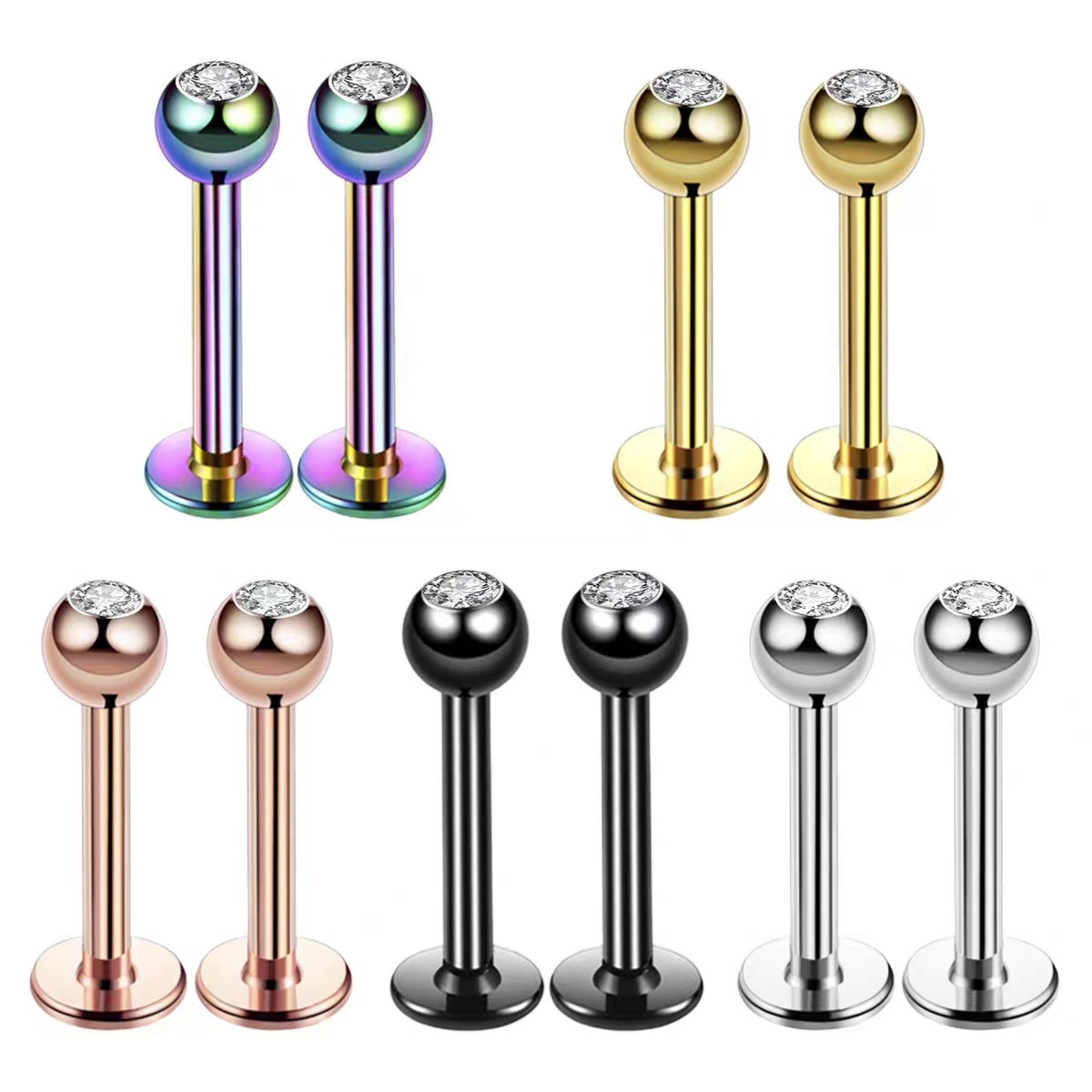 16G Surgical Steel Ball Top CZ - Body Jewelry Septum recension och pris