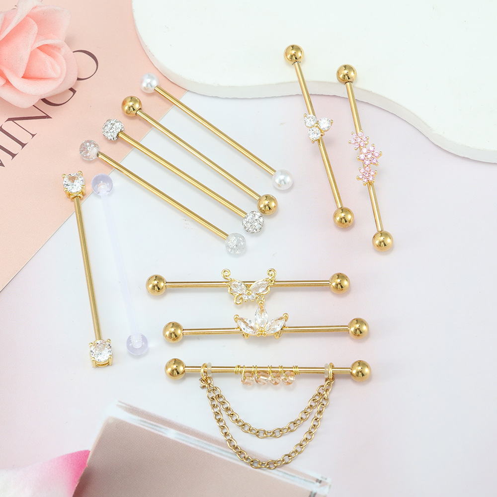 Gold Plated Industrial Piercin - Body Jewelry Barbell recension och pris